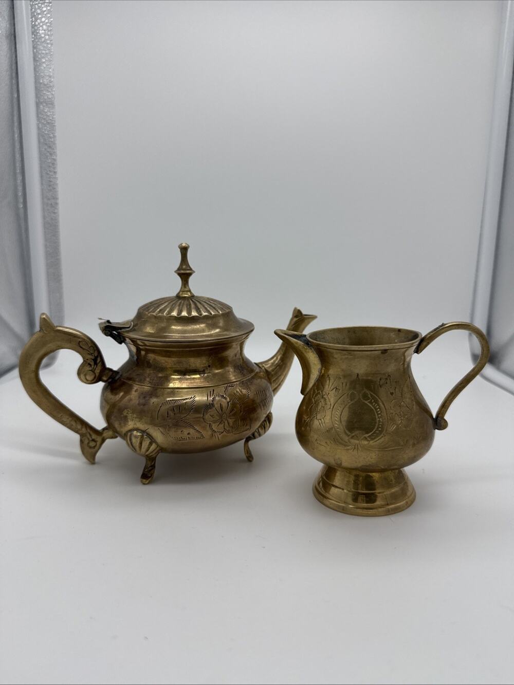Brass Tea Pot Vintage Brass Tea Kettle Set Teapot India Cooking & Serving